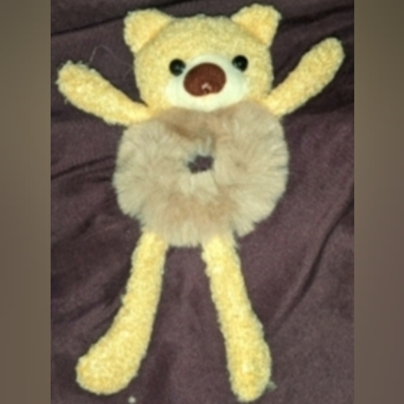 Teddy Bear w Fur belly Hair Scrunchie - Khaki - Picture 4 of 11